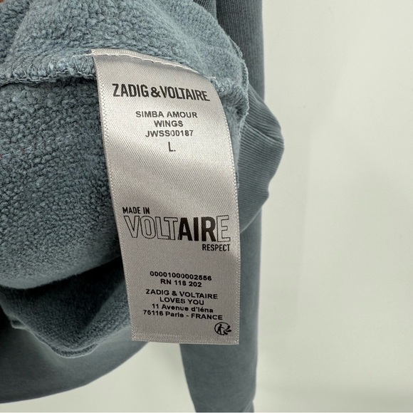 Zadig & Voltaire Simba Amour Wings Cotton Crew Sweatshirt in Blueberry Size L - Picture 10 of 13